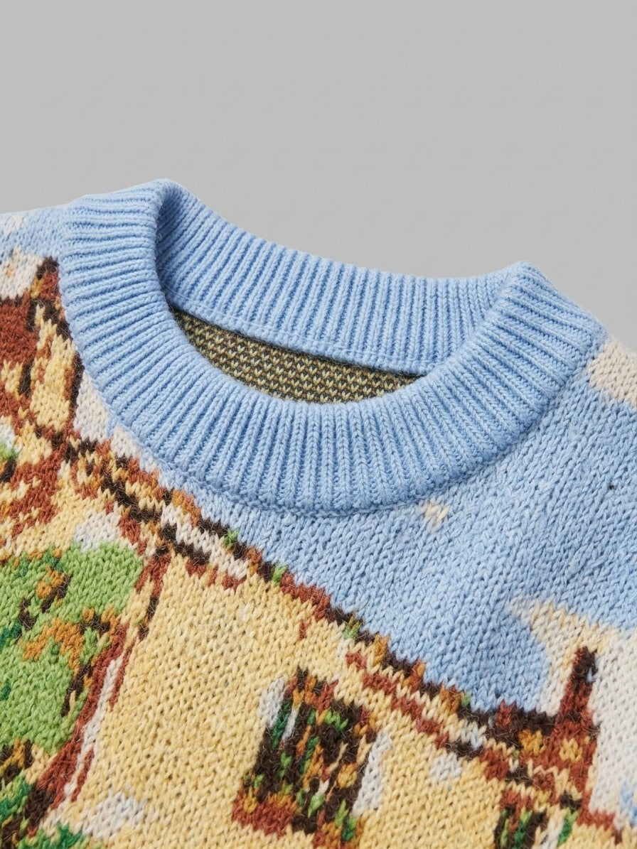 Gaiole Men's Countryside Tapestry Knit Sweater — meadowgreen — detail