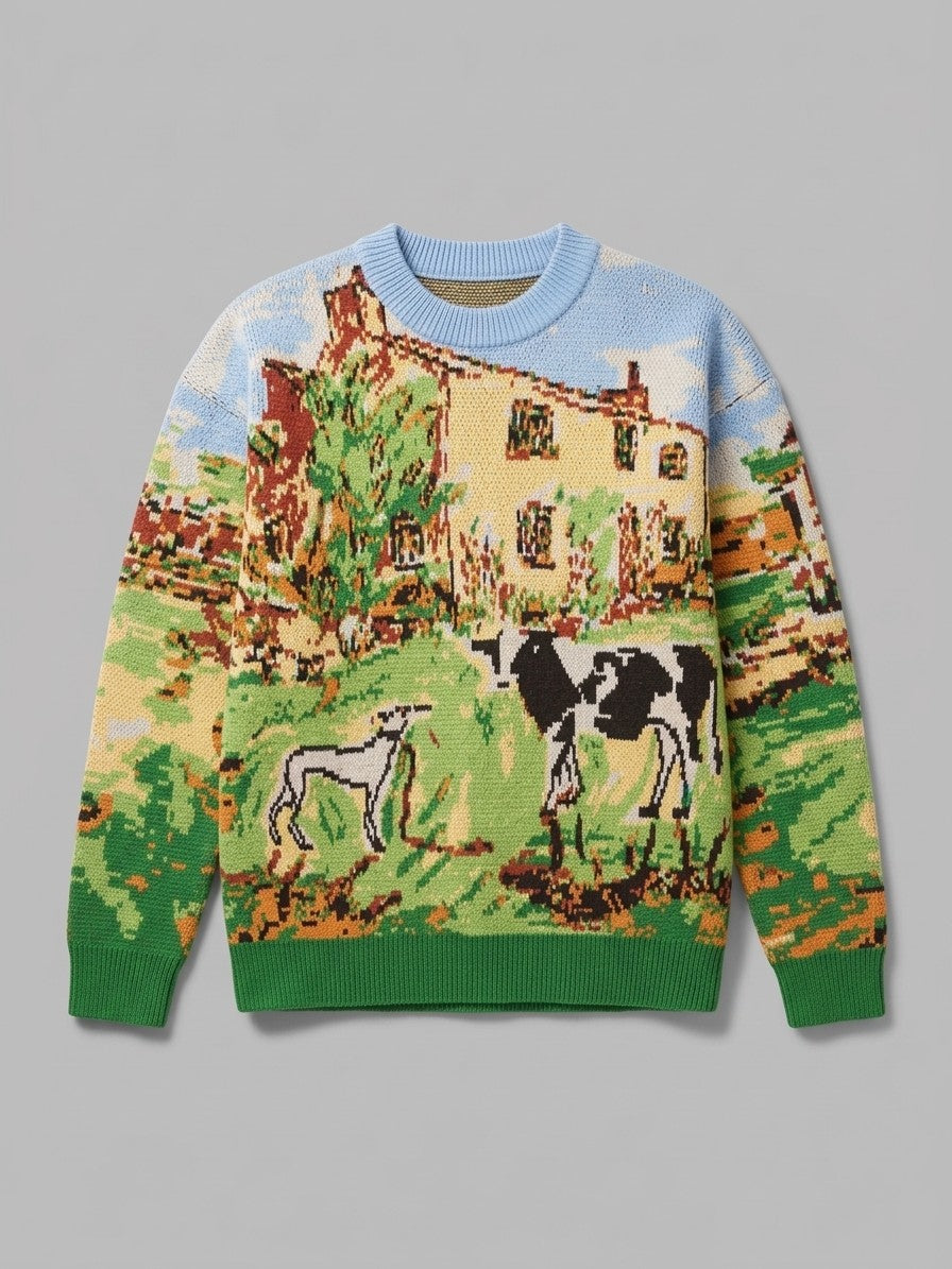 Gaiole Men's Countryside Tapestry Knit Sweater — meadowgreen — packshot