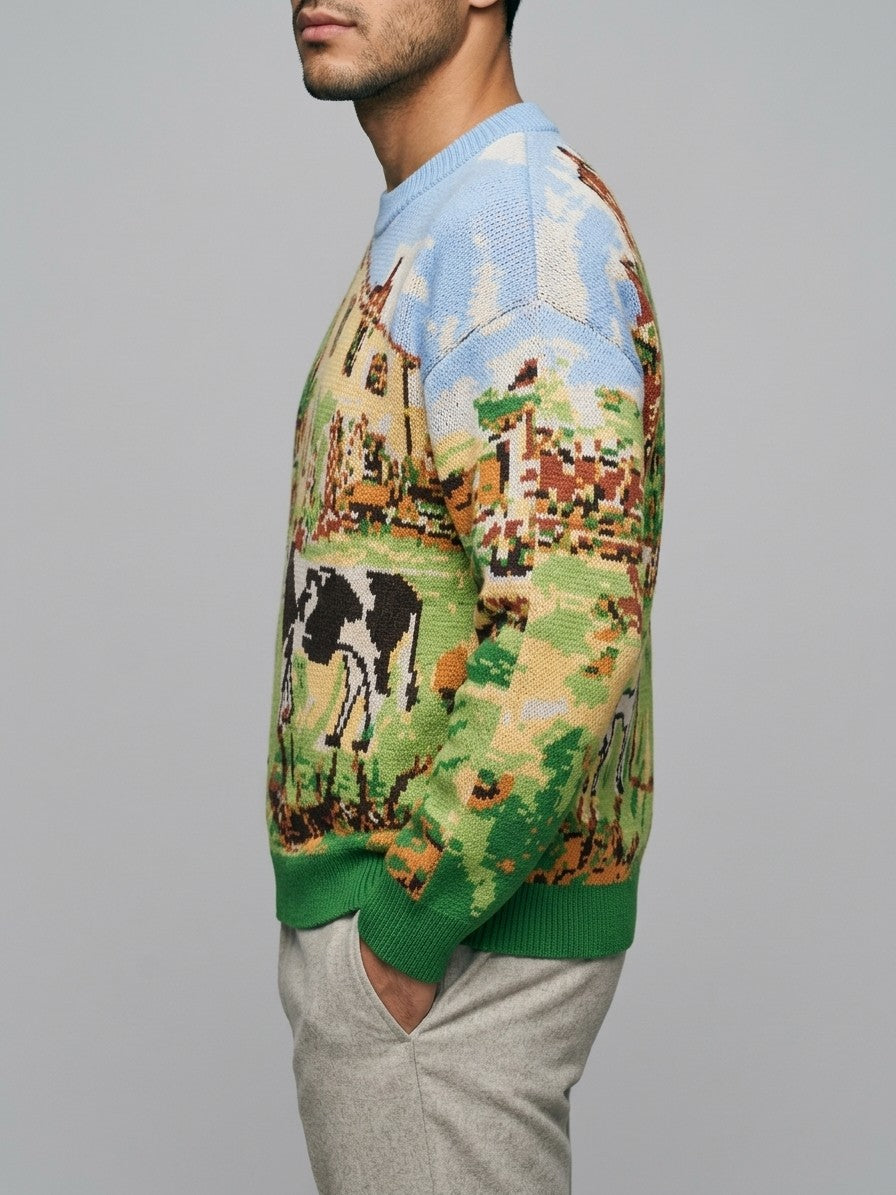 Gaiole Men's Countryside Tapestry Knit Sweater — meadowgreen — side