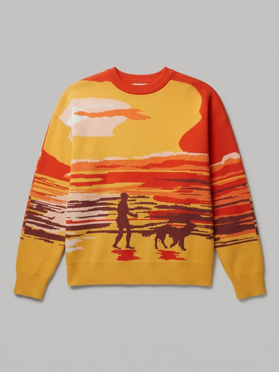 Gaiole Men's Countryside Tapestry Knit Sweater — sunsetorange — packshot