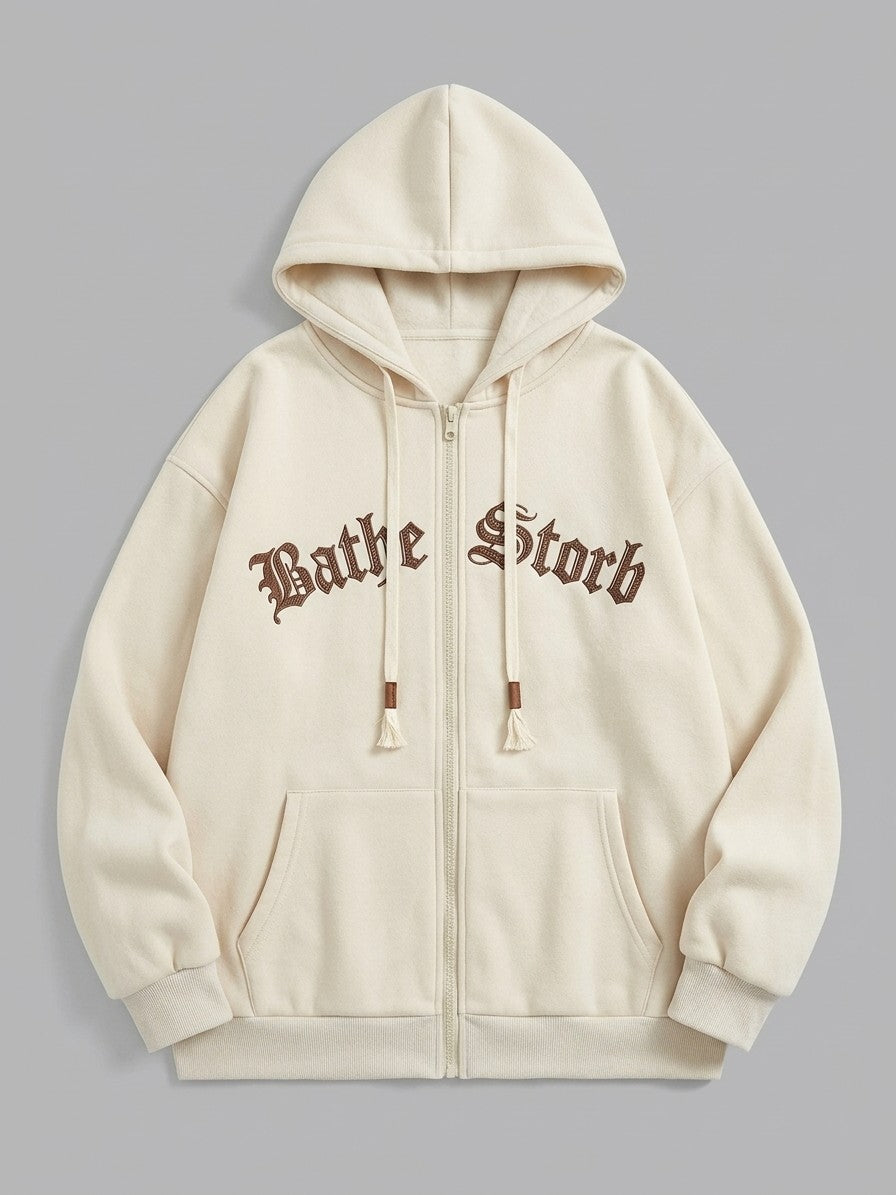 Galatina Men's Gothic Embroidered Fleece Zip-Up Hoodie — apricot — packshot