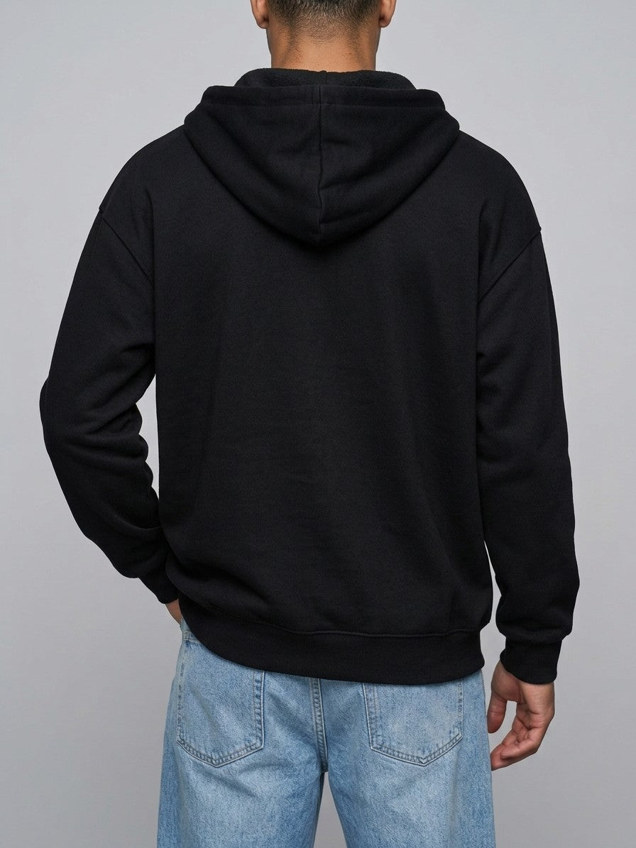 Galatina Men's Gothic Embroidered Fleece Zip-Up Hoodie — black — back
