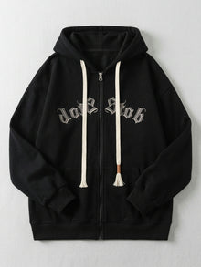 Galatina gotisk fleece-hoodie med lynlås og broderi til herre