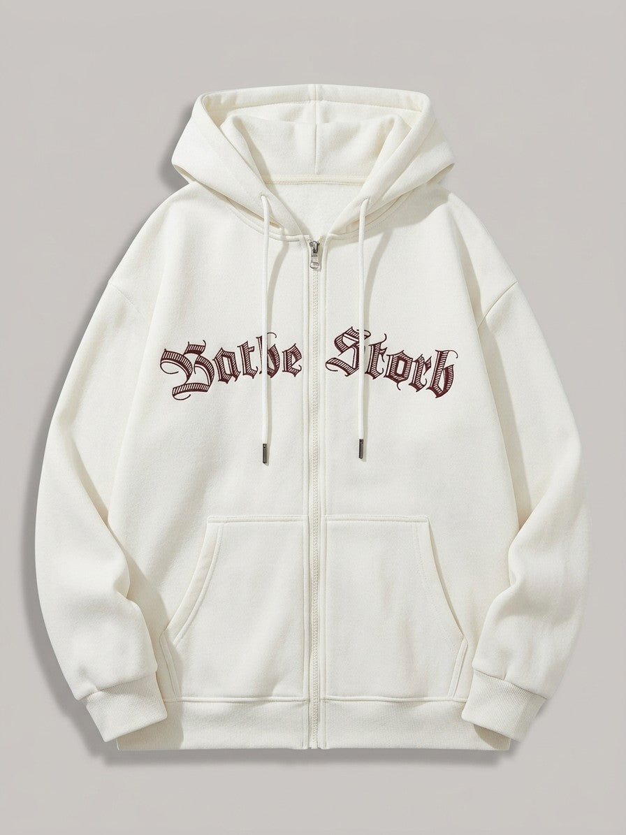 Galatina Men's Gothic Embroidered Fleece Zip-Up Hoodie — white — packshot
