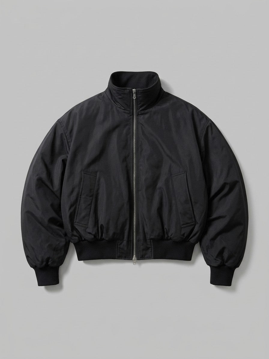 Galbiate Men's Oversized Cropped Stand-Collar Bomber Jacket — black — packshot