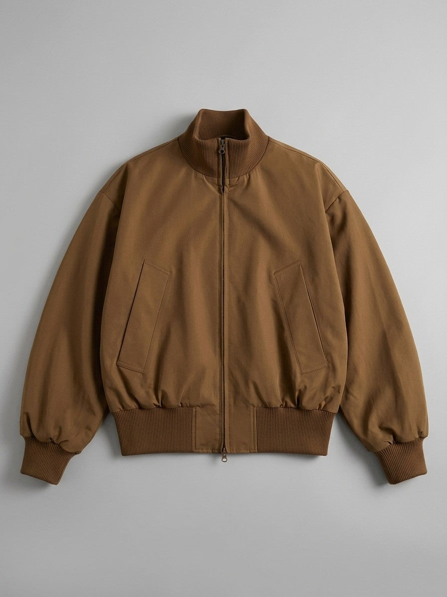Galbiate Men's Oversized Cropped Stand-Collar Bomber Jacket — coffeebrown — packshot