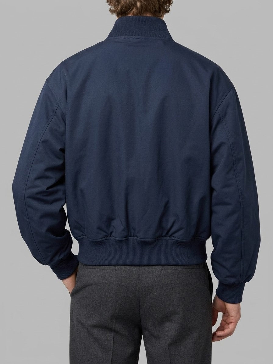 Galbiate Men's Oversized Cropped Stand-Collar Bomber Jacket — navy — back