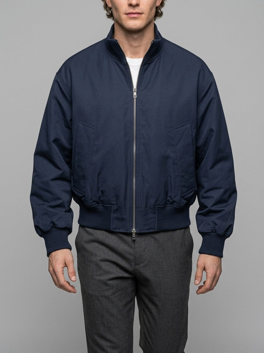 Galbiate Men's Oversized Cropped Stand-Collar Bomber Jacket — navy — front