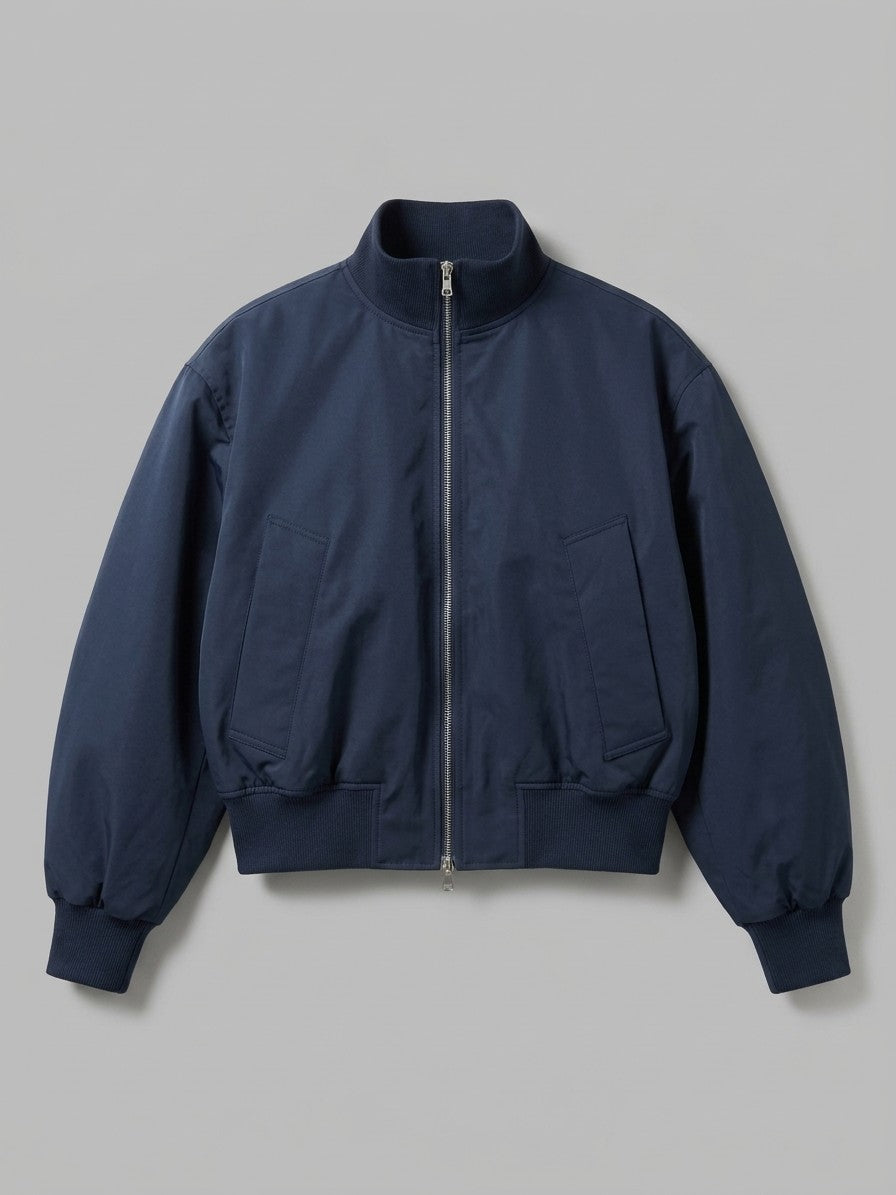 Galbiate Men's Oversized Cropped Stand-Collar Bomber Jacket — navy — packshot