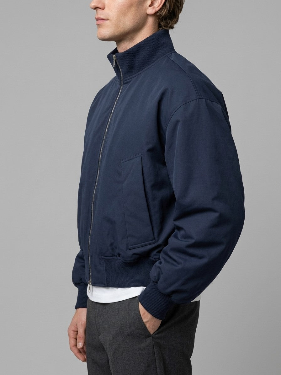 Galbiate Men's Oversized Cropped Stand-Collar Bomber Jacket — navy — side