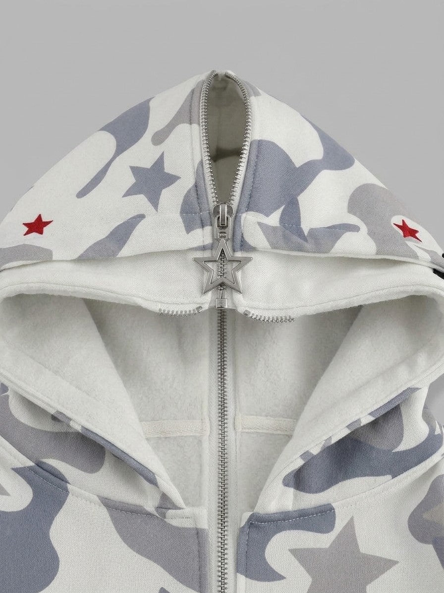 Gallarate Men's Snow Camo Star Full-Zip Hoodie — offwhite — detail-2
