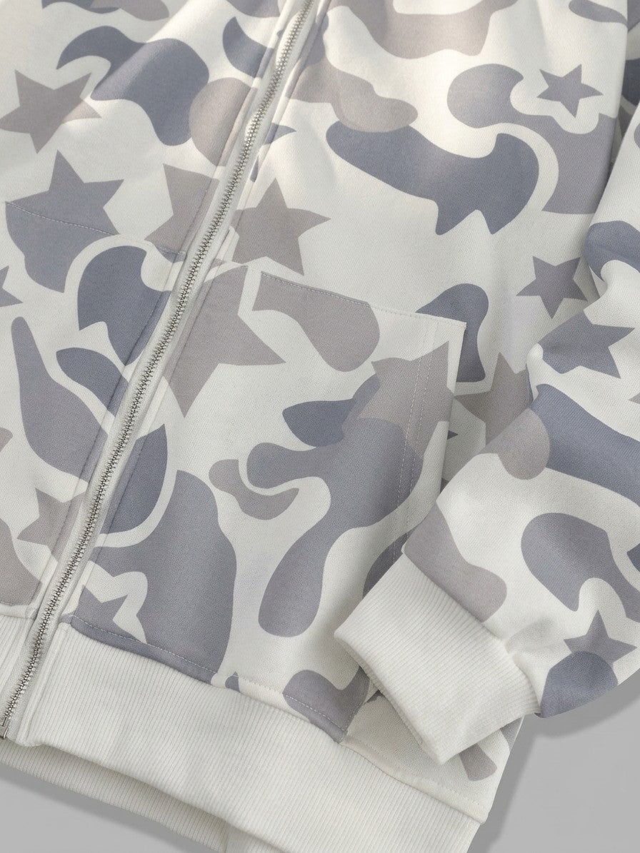 Gallarate Men's Snow Camo Star Full-Zip Hoodie — offwhite — detail