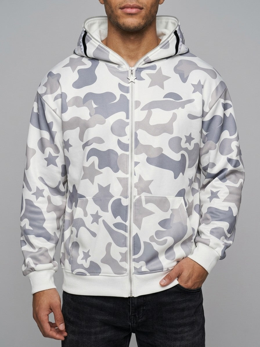 Gallarate Men's Snow Camo Star Full-Zip Hoodie — offwhite — front