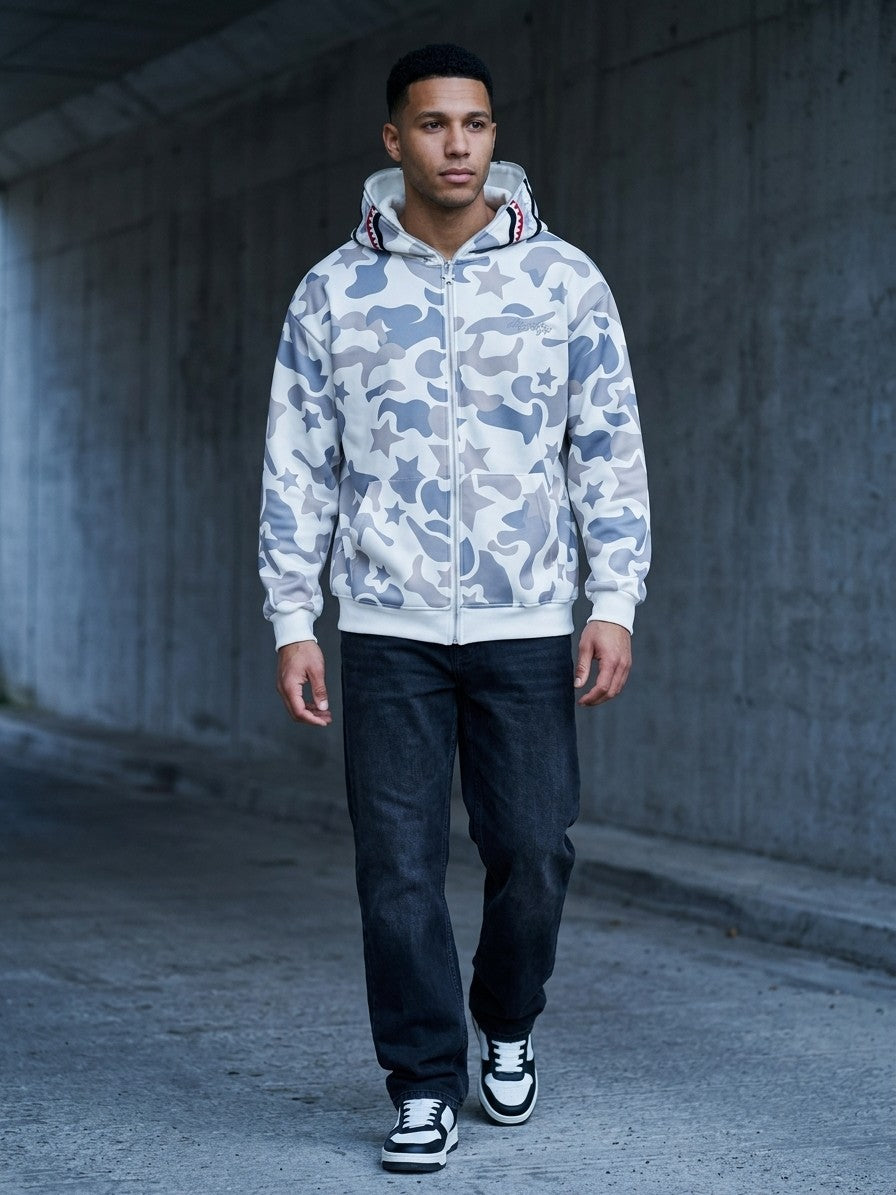 Gallarate Men's Snow Camo Star Full-Zip Hoodie — offwhite — lifestyle