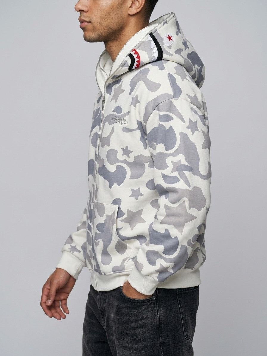 Gallarate Men's Snow Camo Star Full-Zip Hoodie — offwhite — side