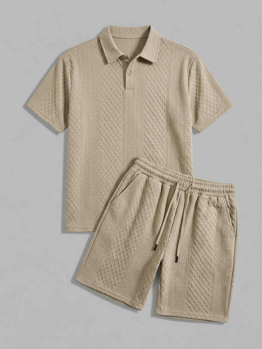 Gallipoli Men's Textured Knit Polo and Shorts Set — khaki — packshot