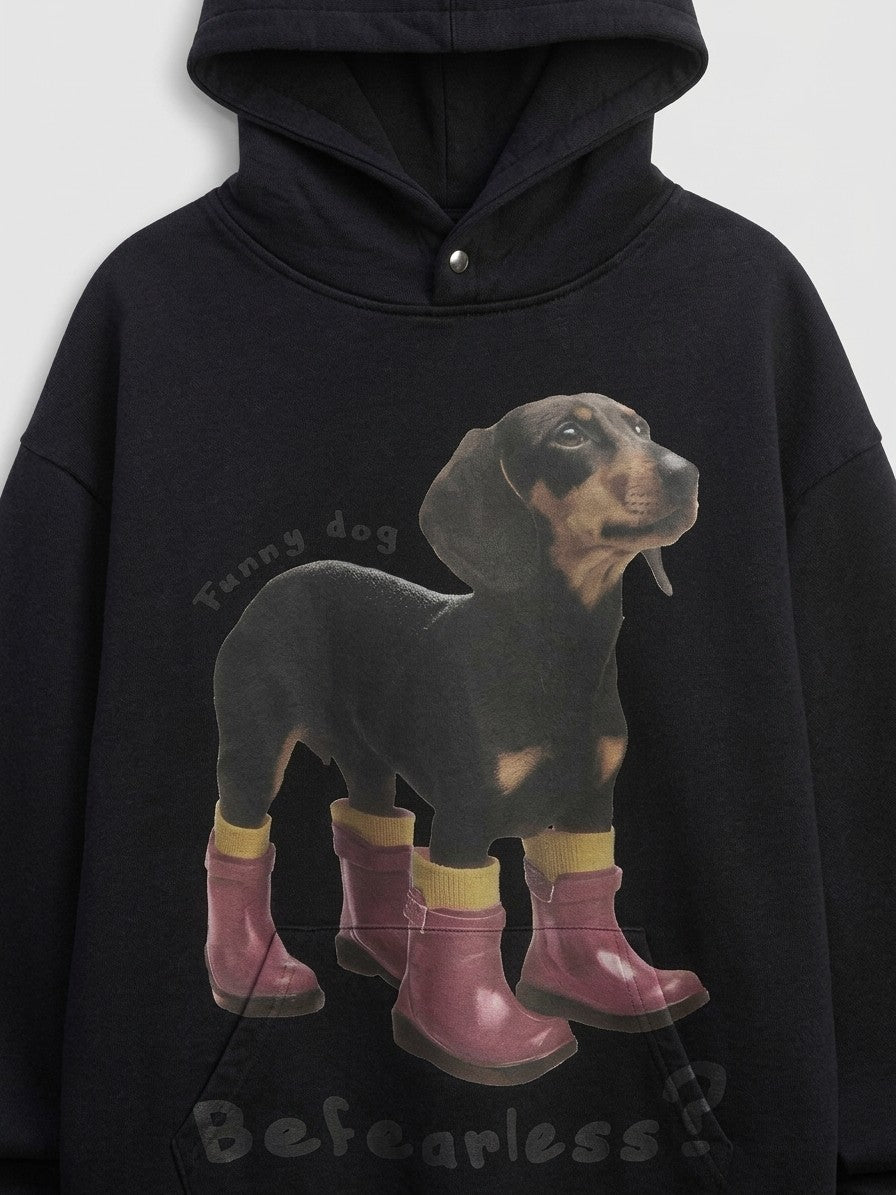 Garda Men's Dachshund Rain Boot Hoodie — black — detail-2