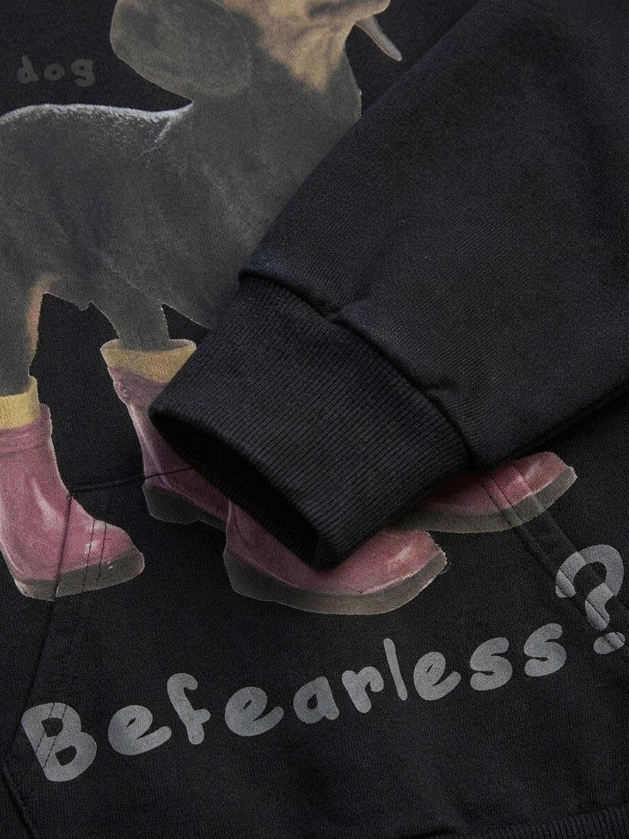 Garda Men's Dachshund Rain Boot Hoodie — black — detail-collar