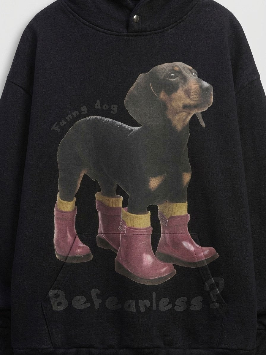 Garda Men's Dachshund Rain Boot Hoodie — black — detail