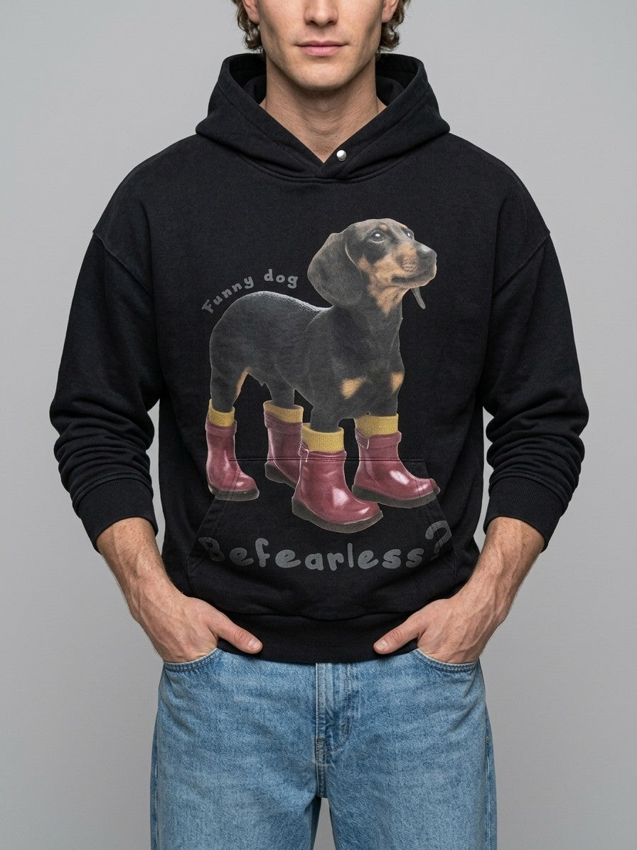 Garda Men's Dachshund Rain Boot Hoodie — black — front