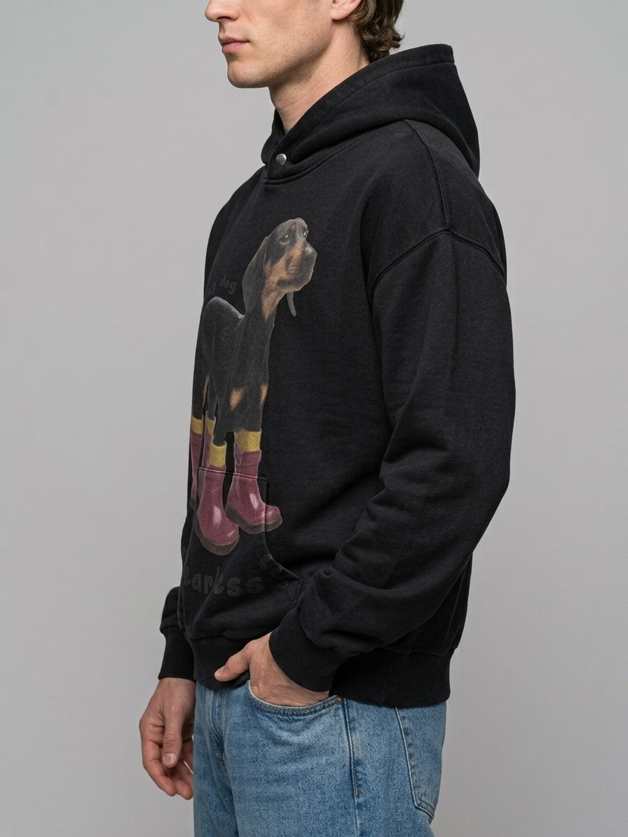 Garda Men's Dachshund Rain Boot Hoodie — black — side