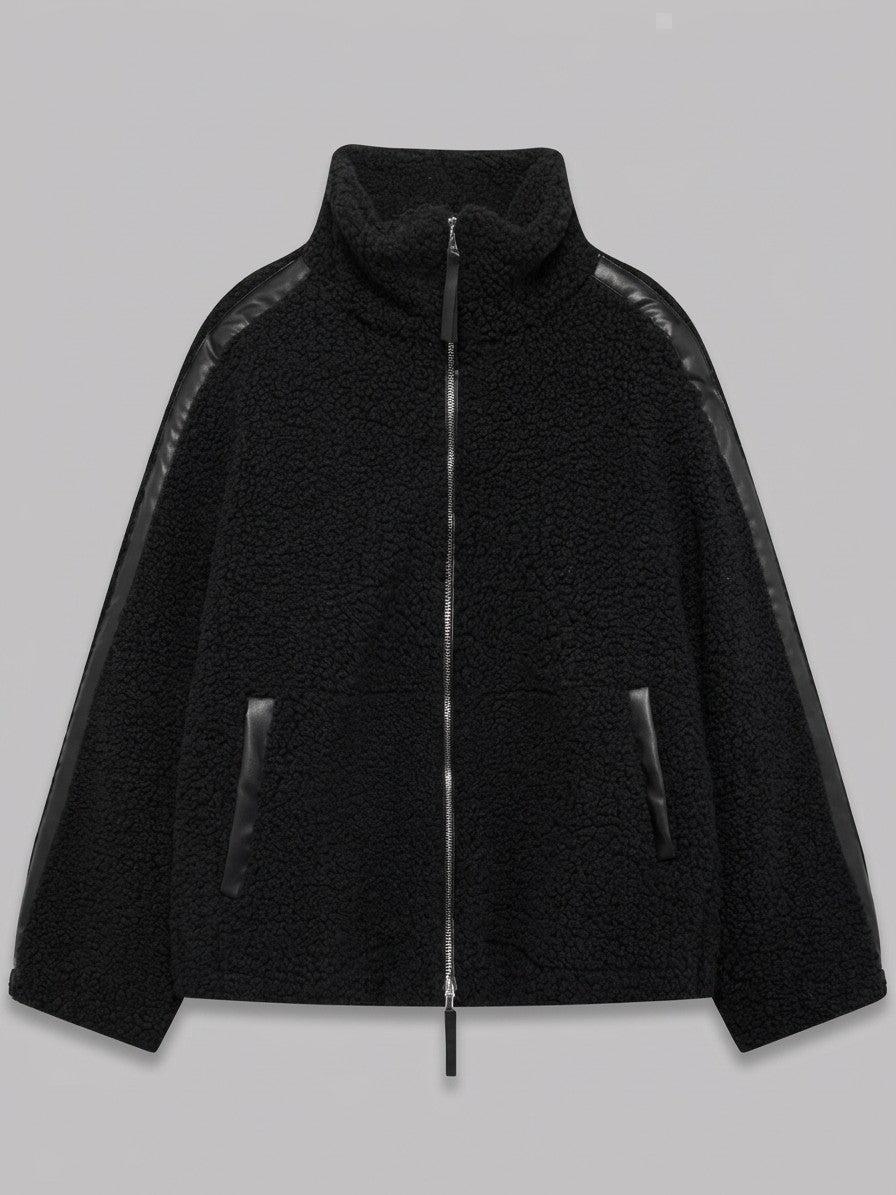 Gardone Women's Funnel Neck Sherpa Jacket — blackribbed — packshot