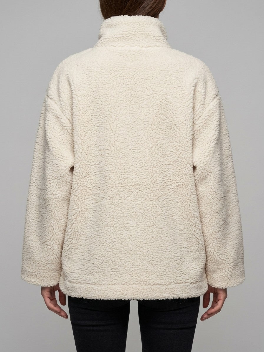 Gardone Women's Funnel Neck Sherpa Jacket — offwhite — back