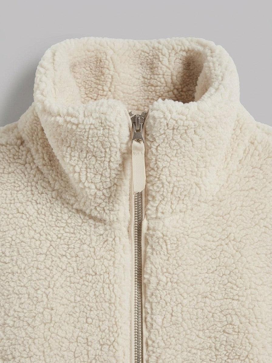 Gardone Women's Funnel Neck Sherpa Jacket — offwhite — detail-2