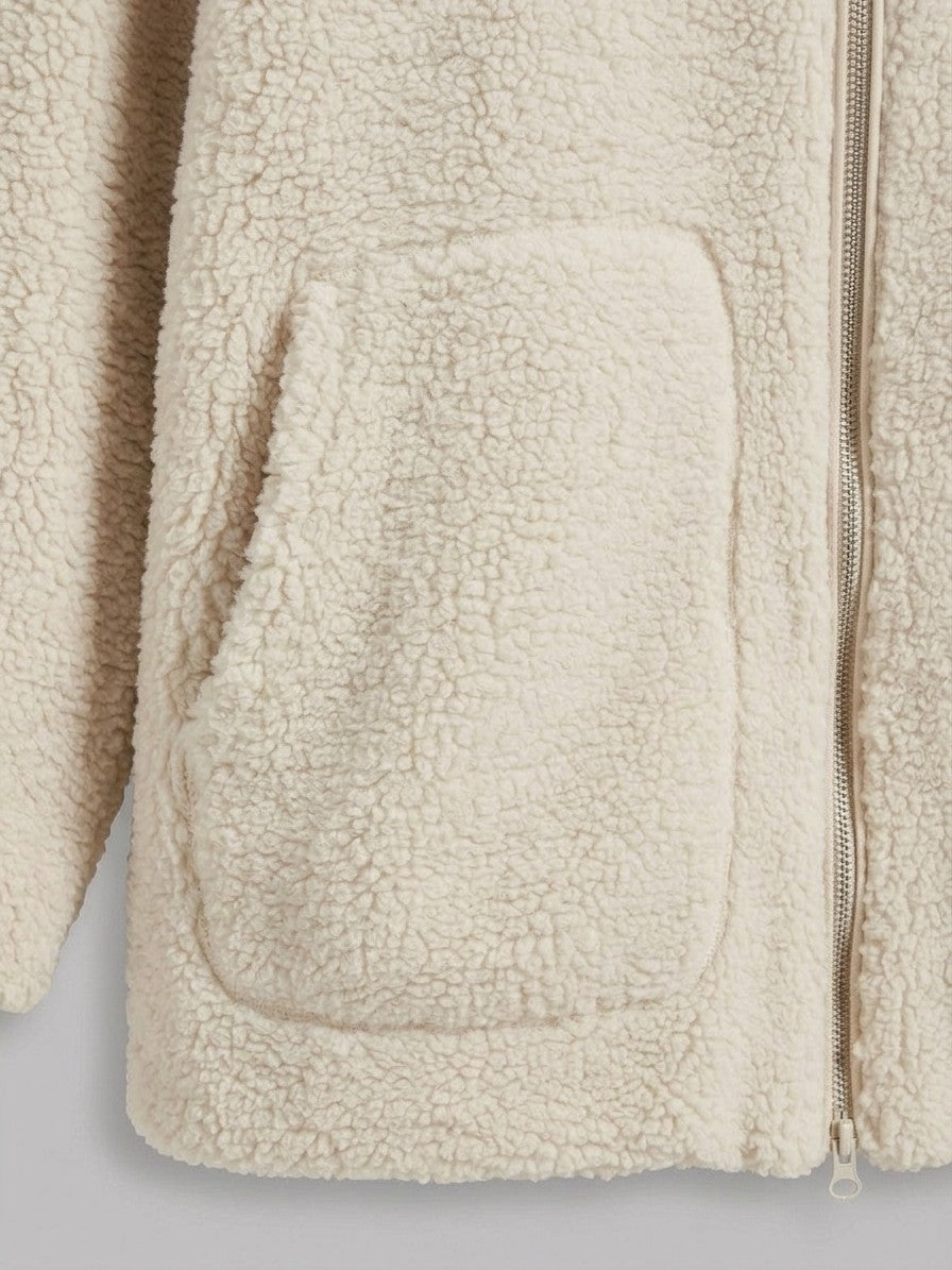 Gardone Women's Funnel Neck Sherpa Jacket — offwhite — detail-collar