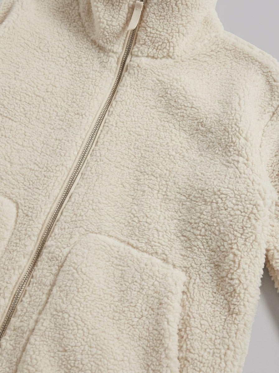 Gardone Women's Funnel Neck Sherpa Jacket — offwhite — detail