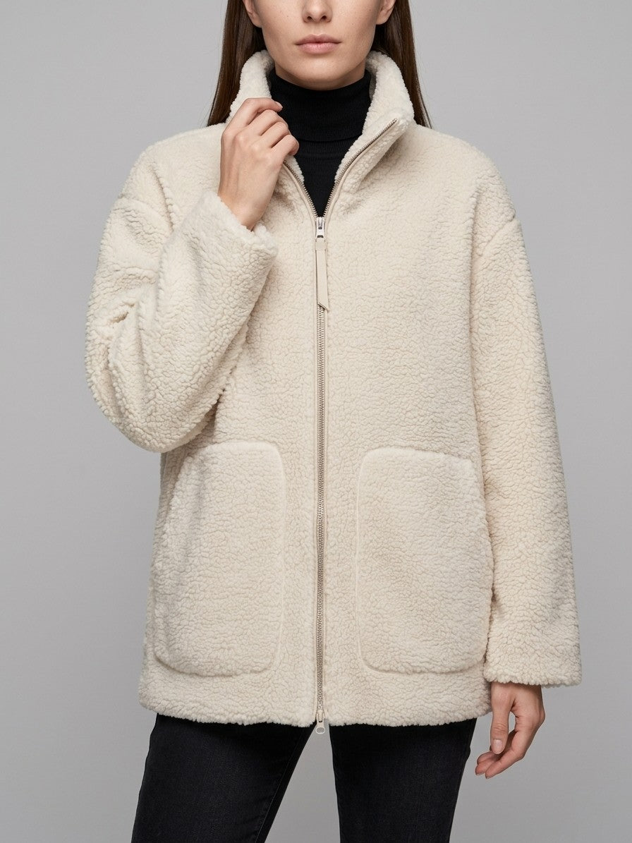 Gardone Women's Funnel Neck Sherpa Jacket — offwhite — front