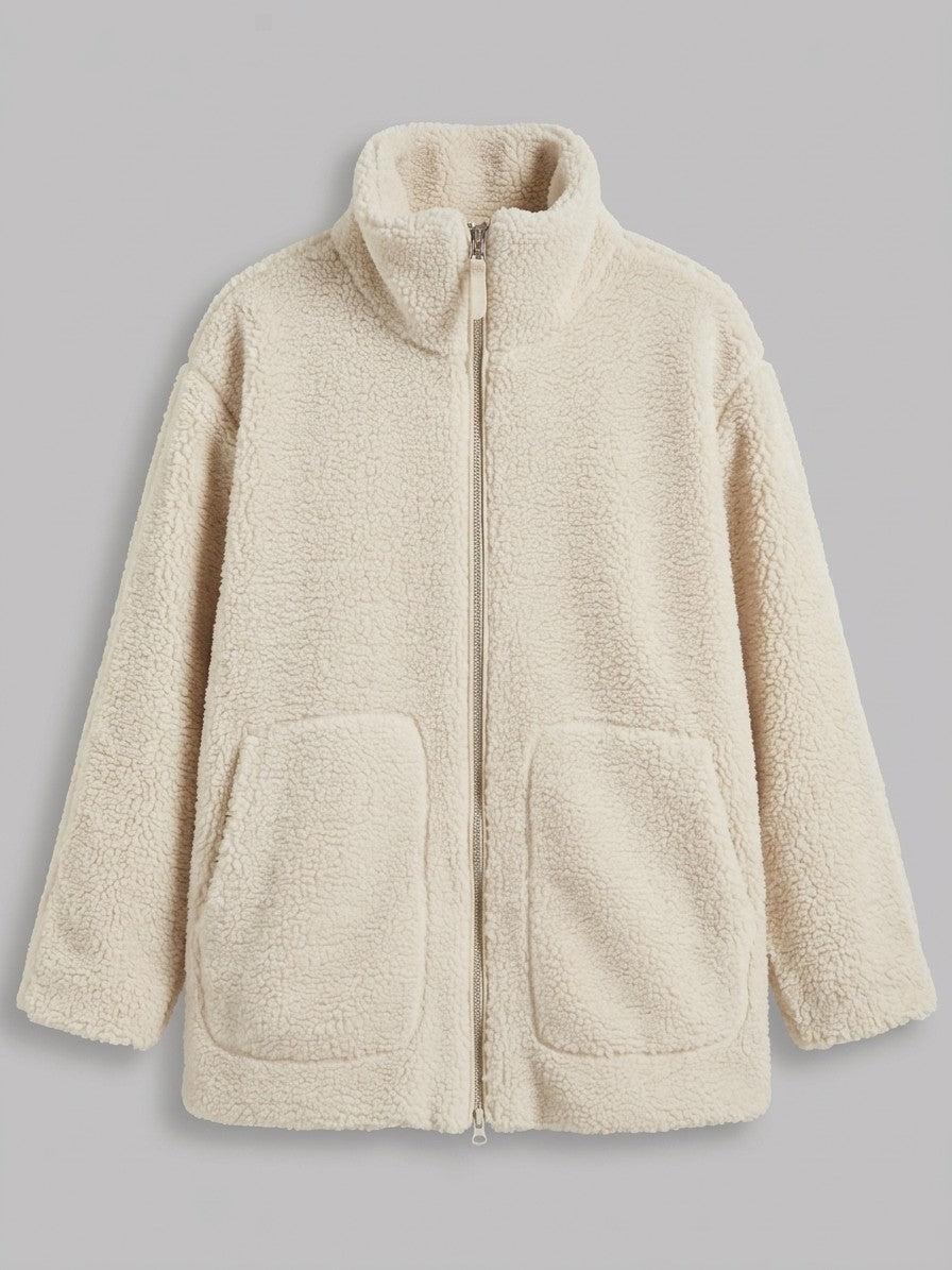 Gardone Women's Funnel Neck Sherpa Jacket — offwhite — packshot