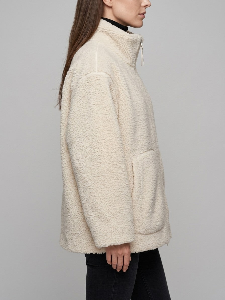 Gardone Women's Funnel Neck Sherpa Jacket — offwhite — side