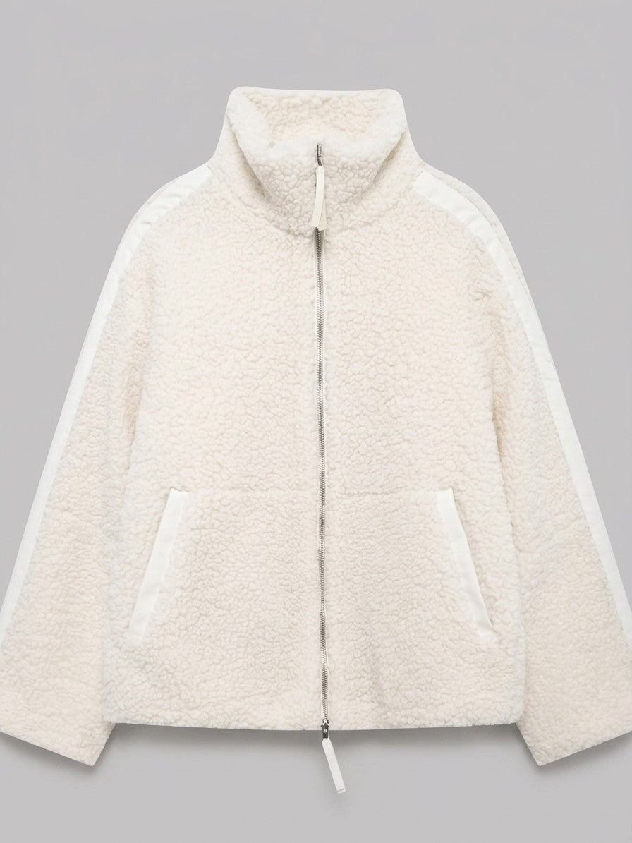 Gardone Women's Funnel Neck Sherpa Jacket — offwhiteribbed — packshot