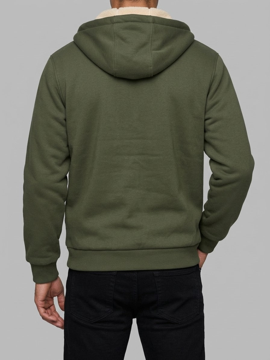 Garlasco Men's Sherpa-Lined Hooded Fleece Jacket — armygreen — back