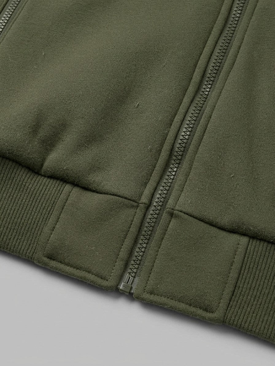 Garlasco Men's Sherpa-Lined Hooded Fleece Jacket — armygreen — detail-collar