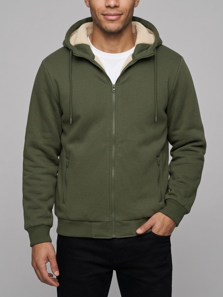 Garlasco Men's Sherpa-Lined Hooded Fleece Jacket — armygreen — front