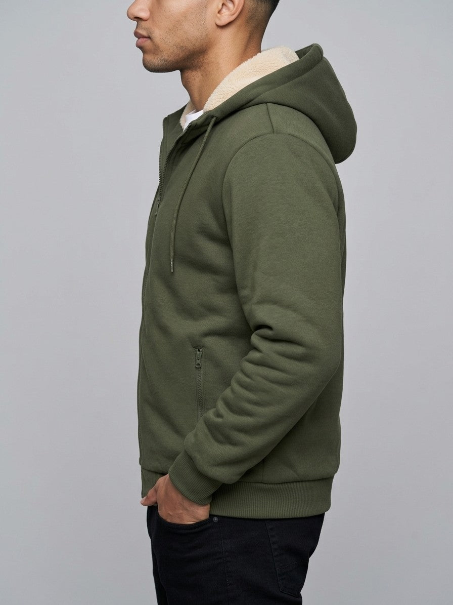 Garlasco Men's Sherpa-Lined Hooded Fleece Jacket — armygreen — side
