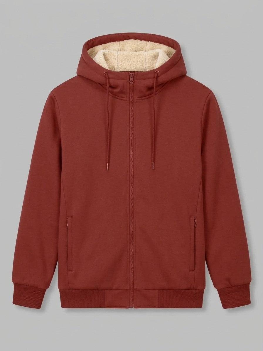 Garlasco Men's Sherpa-Lined Hooded Fleece Jacket — brickred — packshot