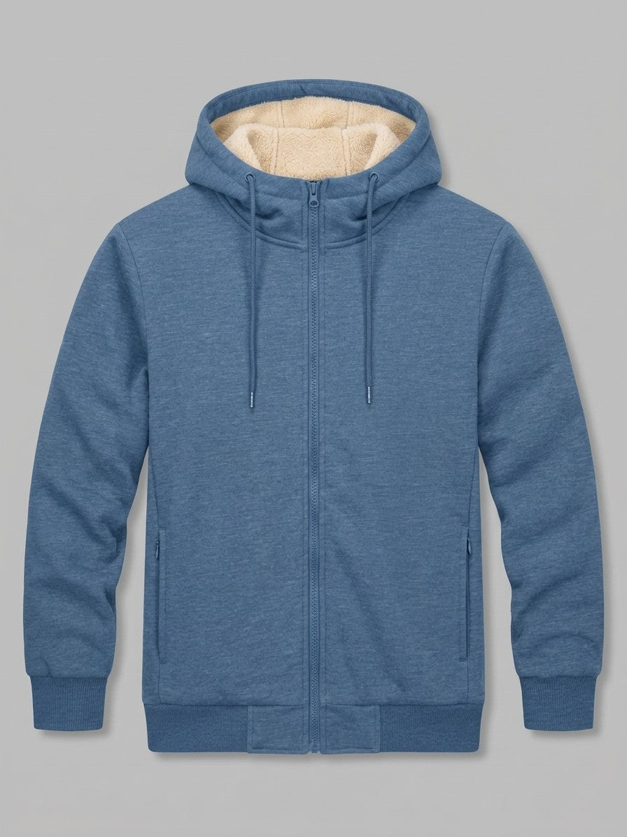 Garlasco Men's Sherpa-Lined Hooded Fleece Jacket — heatherblue — packshot