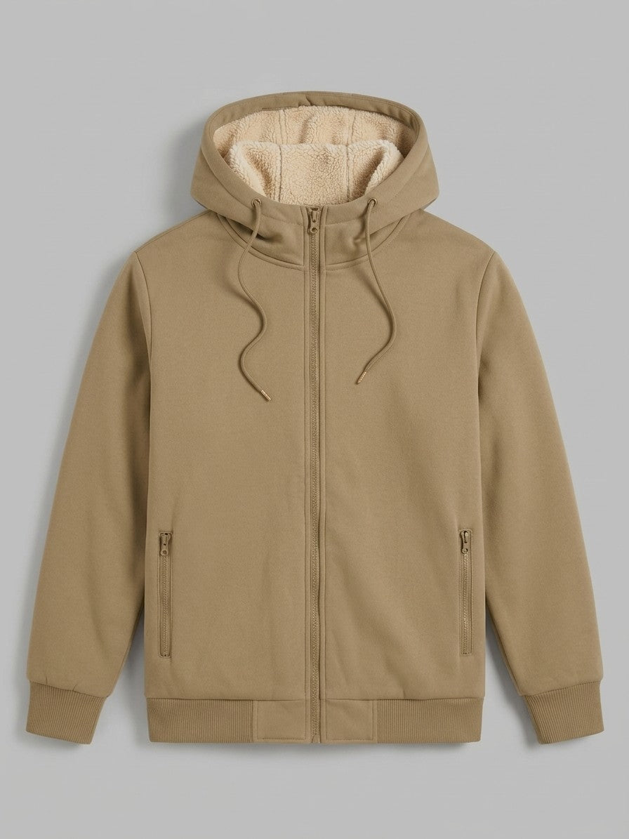 Garlasco Men's Sherpa-Lined Hooded Fleece Jacket — khaki — packshot
