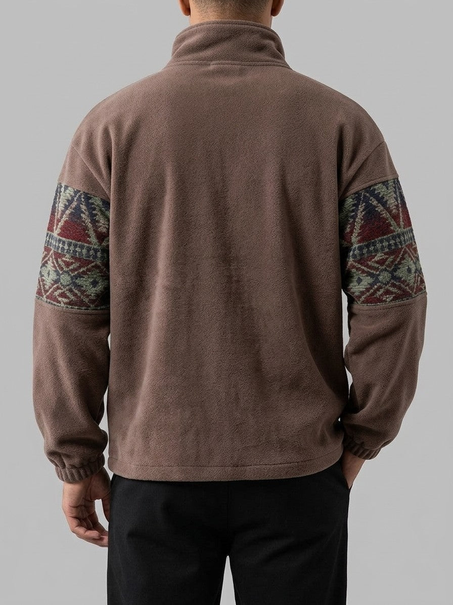 Gattinara Men's Aztec Jacquard Fleece Zip Jacket — coffeebrown — back