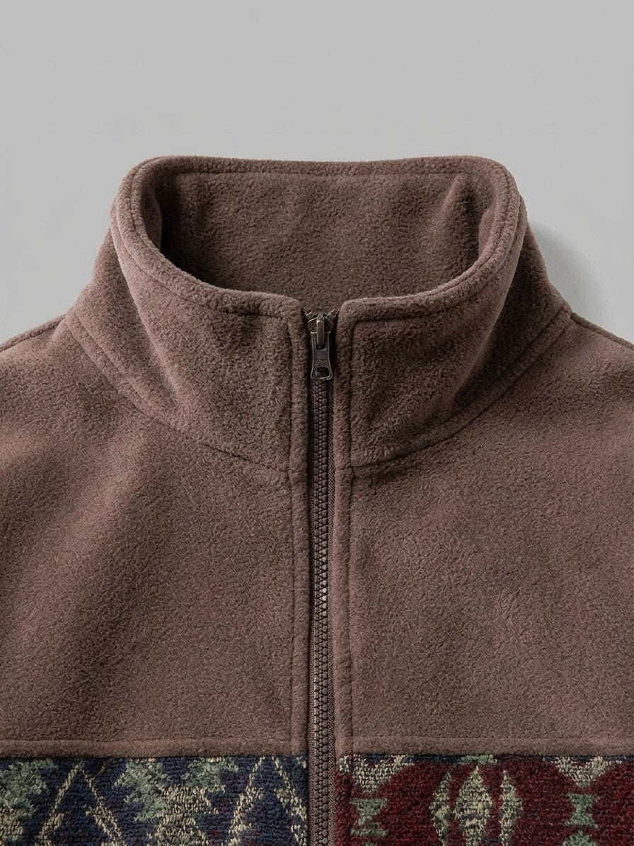 Gattinara Men's Aztec Jacquard Fleece Zip Jacket — coffeebrown — detail-2