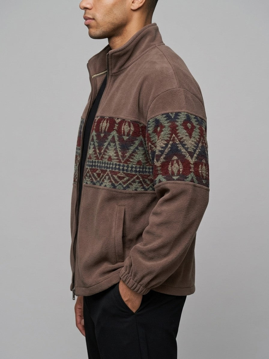 Gattinara Men's Aztec Jacquard Fleece Zip Jacket — coffeebrown — side