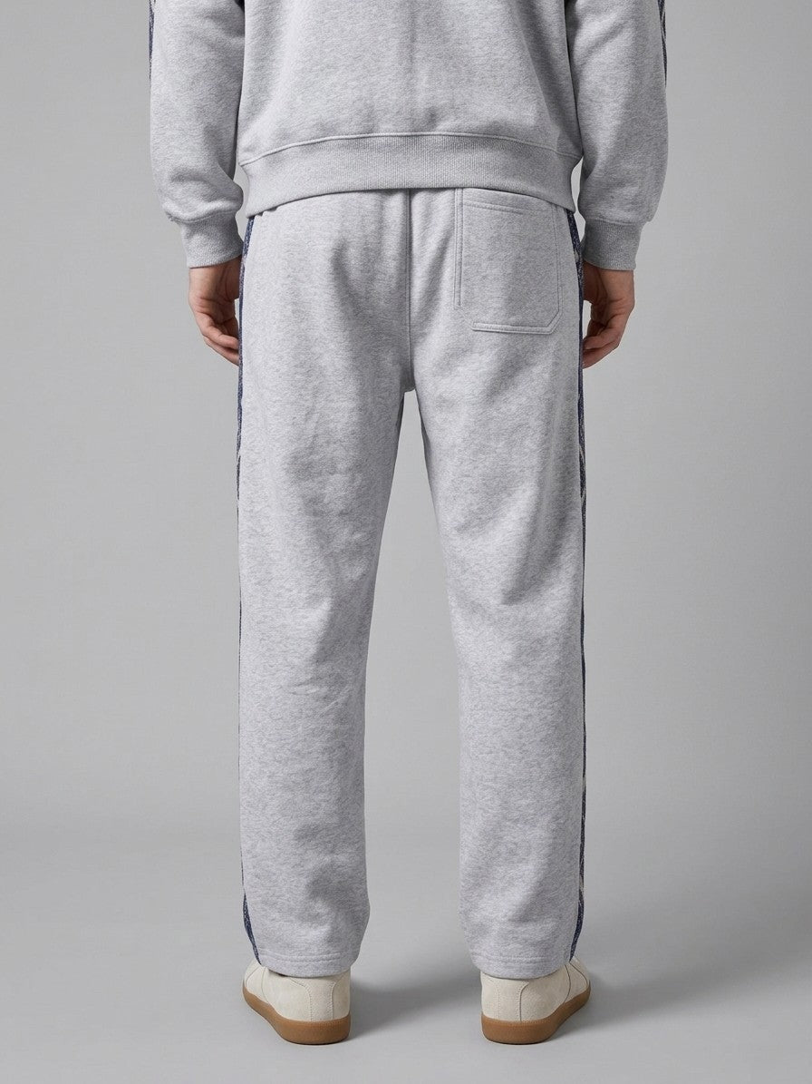 Gavi Men's Ethnic Jacquard Half-Zip Tracksuit Set — lightheathergrey — bottomback