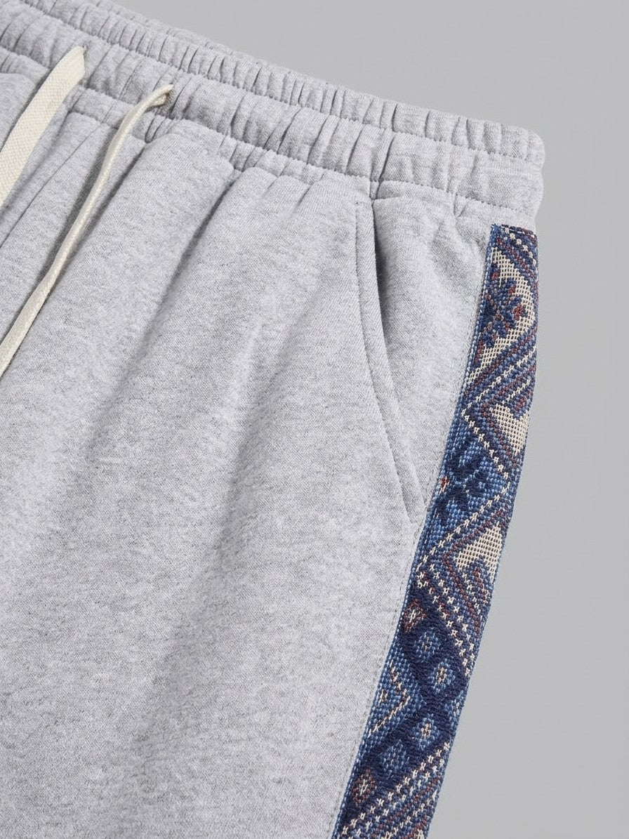 Gavi Men's Ethnic Jacquard Half-Zip Tracksuit Set — lightheathergrey — bottomfabric