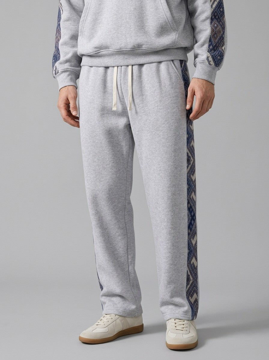 Gavi Men's Ethnic Jacquard Half-Zip Tracksuit Set — lightheathergrey — bottomfront
