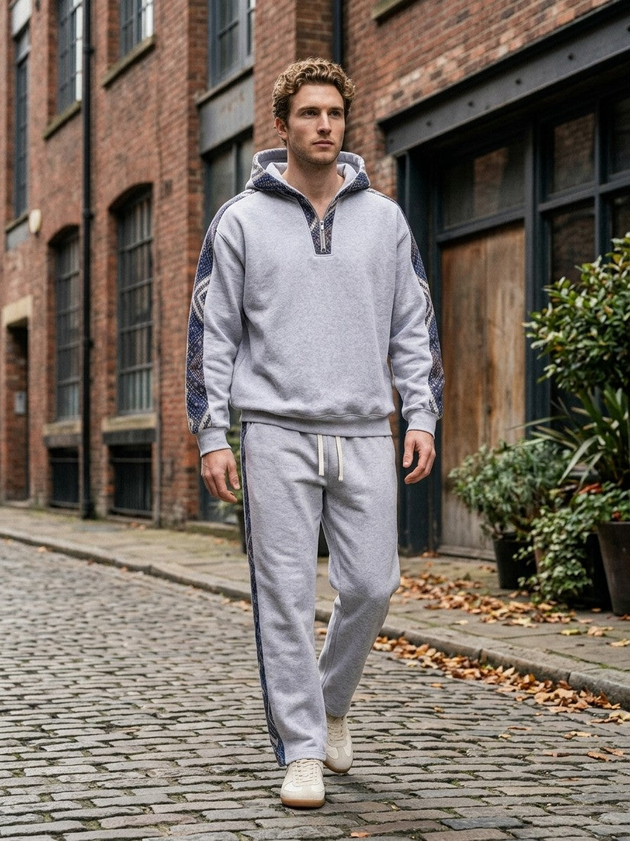 Gavi Men's Ethnic Jacquard Half-Zip Tracksuit Set — lightheathergrey — lifestyle