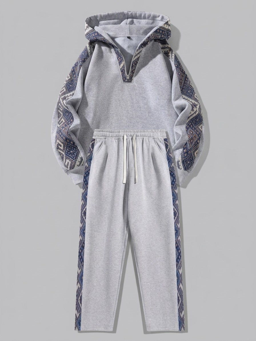 Gavi Men's Ethnic Jacquard Half-Zip Tracksuit Set — lightheathergrey — packshot