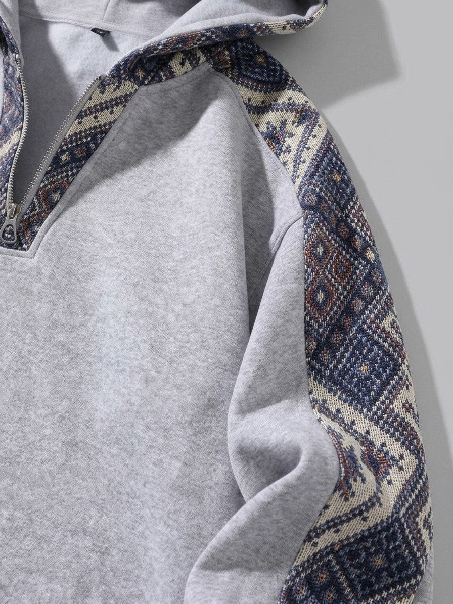 Gavi Men's Ethnic Jacquard Half-Zip Tracksuit Set — lightheathergrey — topfabric